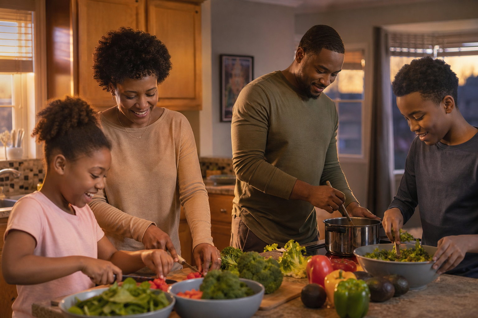 A Rockford family cooking together at home