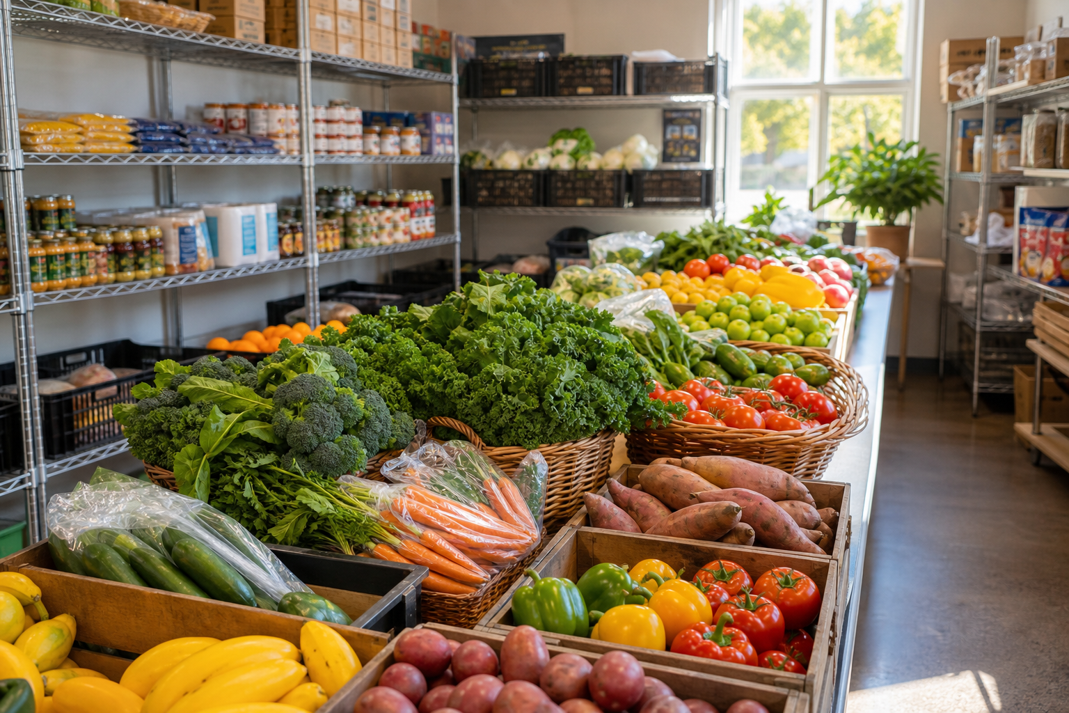 Colorful fresh produce at the community pantry